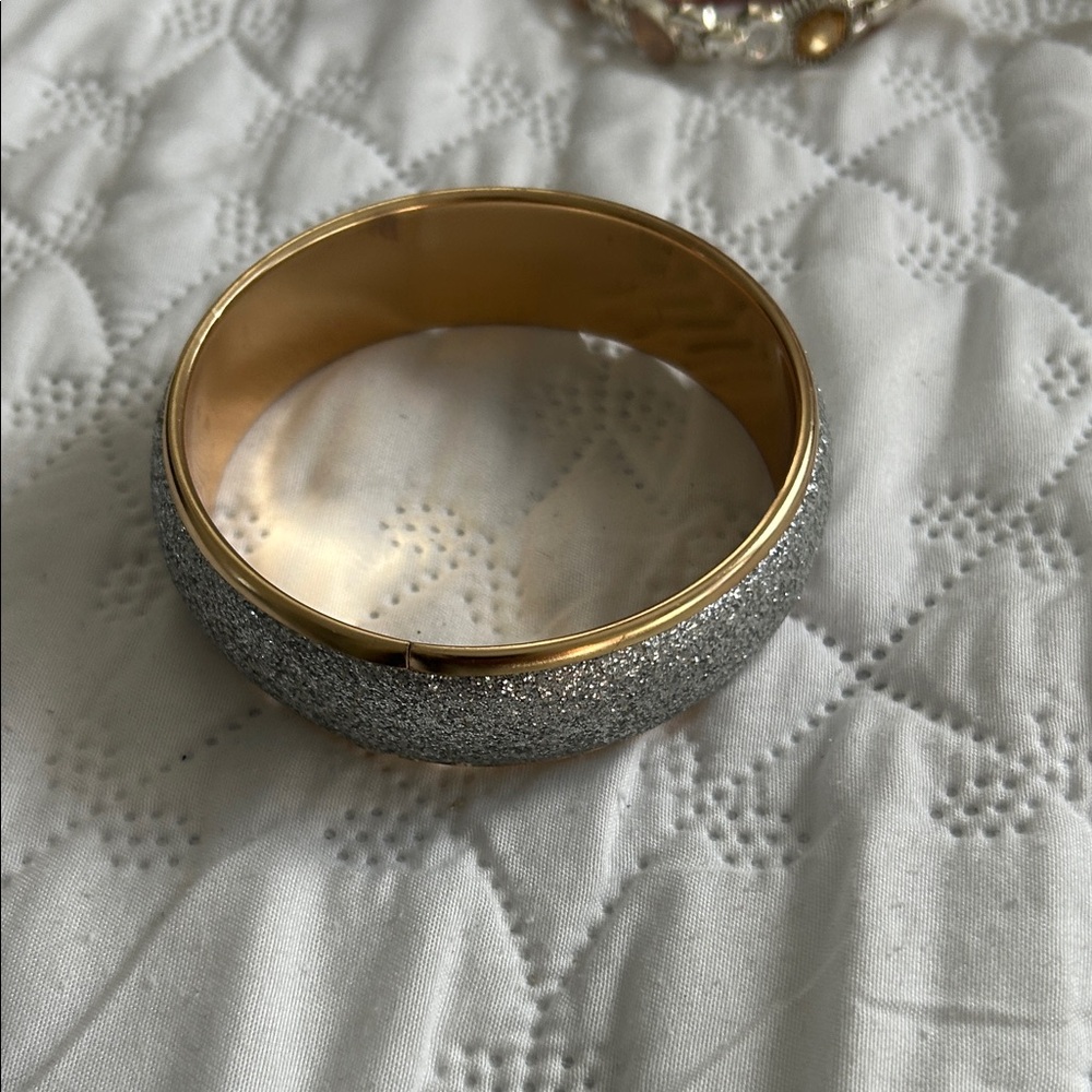 Gold-Tone Bangle Bracelet with Silver Glitter Exterior
